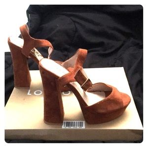 Brown suede high heels